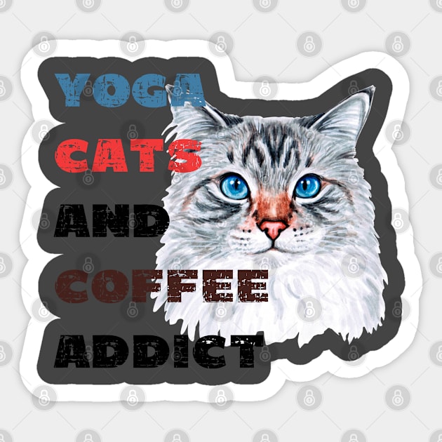 Yoga cats and coffee addict funny quote for yogi Sticker by Red Yoga